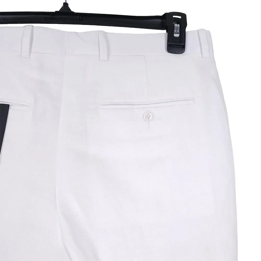 Perry Ellis Portfolio Mens Modern Fit Dress Pant 32x30 Bright White Linen Cotton
